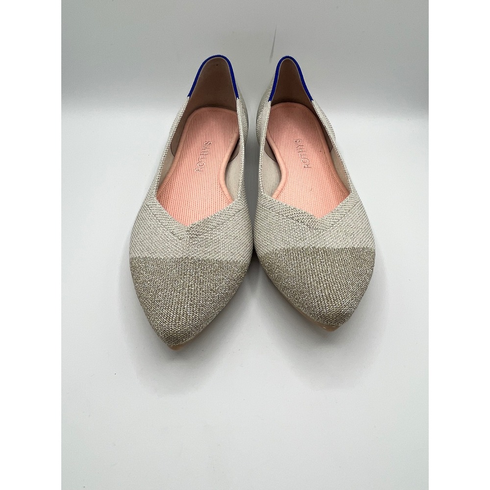 Rothys The Point Sand Gold Metallic Cap Toe Pointed Flats Womens 10 002-299